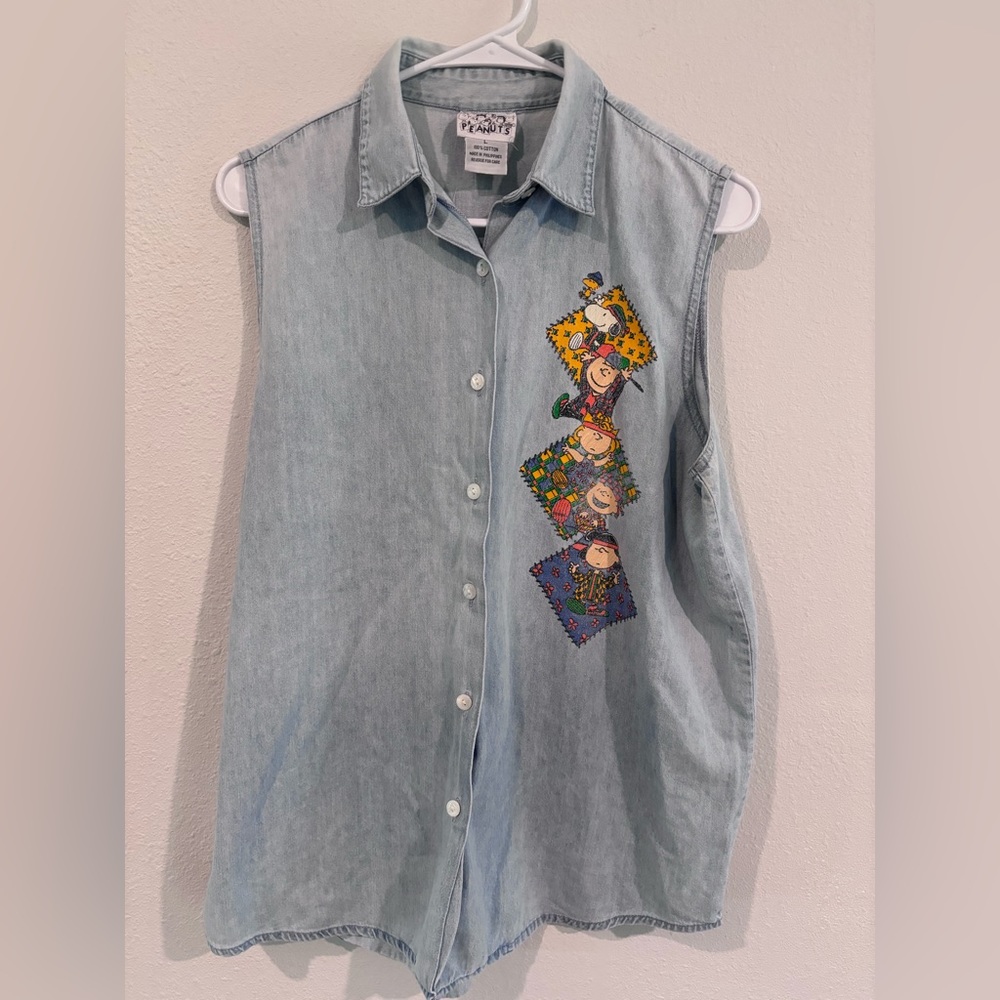 Vintage Womens Blue Denim Sleeveless Peanuts